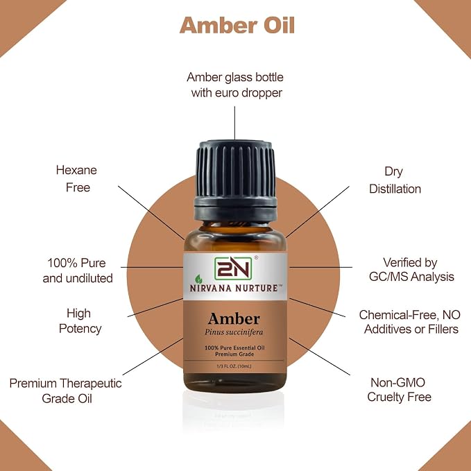 Amber Essential Oil,100% Pure Undiluted, Aromatherapy Oil for Diffuser, Hair & Skin Care