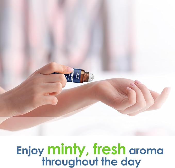 Peppermint Essential Oil Roll-On 10 ml - Pure, Natural & Prediluted Blend with Fresh Minty Aroma - Roller for Aromatherapy & Headache Relief - Nexon Botanics