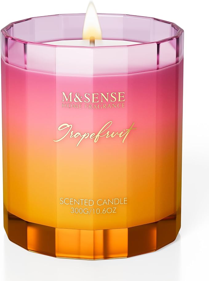 M&SENSE Grapefruit Soy Candles, 10.6oz Non-Toxic Natural Soy Wax | | Fresh Citrus Smelling, 60 Hours Long Lasting Slow Burn, Aromatherapy Candles Gifts for Housewarming