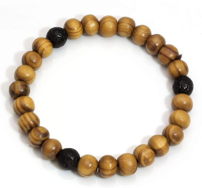 Milakoo 4Pcs Lava Rock Stone Beads Essential Oil Diffuser Bracelet for Men Women Wood Beads Bracelet