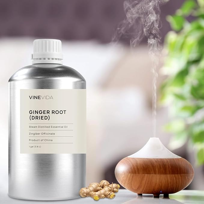 VINEVIDA Dried Ginger Root Essential Oil - Gallon Ginger Root Oil Undiluted - Bulk Gallon Essential Oil for Soap Making Safe for Skin - DIY Candle Scents for Candlemaking Scents - 8 lbs