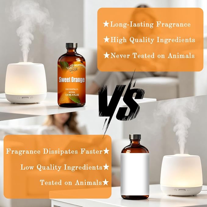 Sweet Orange Essential Oil, Sweet Orange Oil 4 Fl Oz 120ml for Diffuser Yoga Soap & Candle Making – with 0.33 Oz Roller Ball & Dropper YHSESSE Essential Oils
