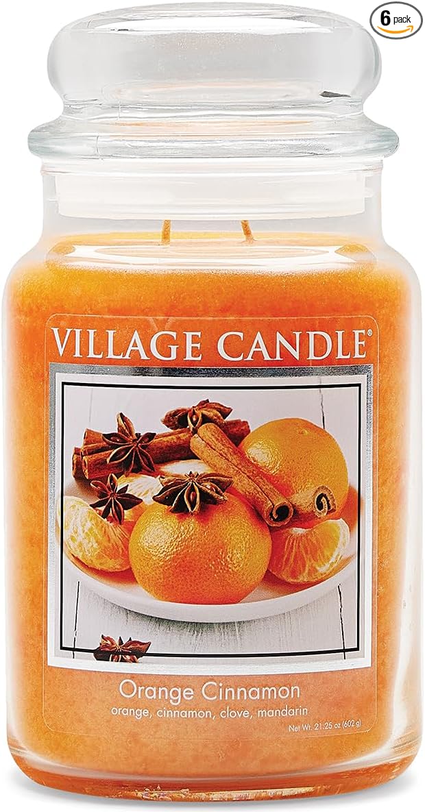Village Candle Orange Cinnamon Large Glass Apothecary Jar Scented Candle, 21.25 oz, 21 Ounce (Pack of 6)