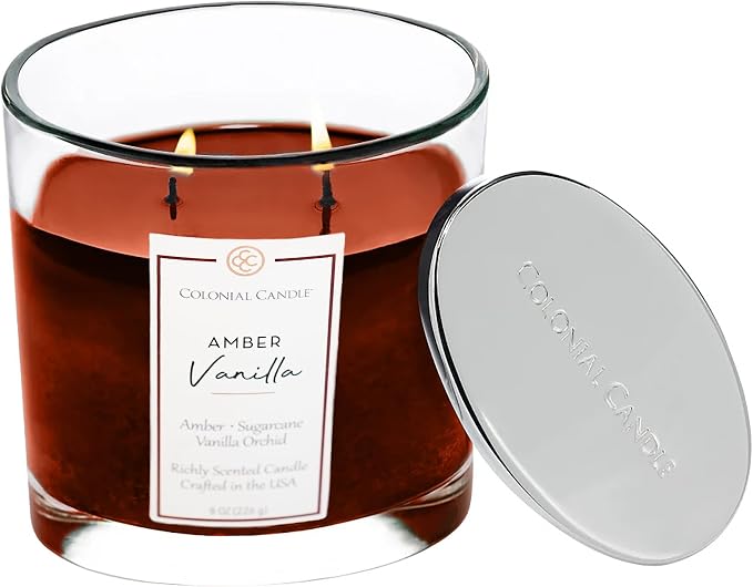 Colonial Candle Amber Vanilla Scented Candle, Highly Fragranced Candles for Home Scented, Mottled Wax Candle, 2 Wick, 8 oz - Made in the USA