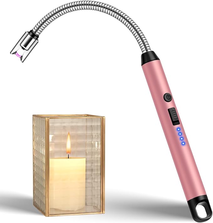 LcFun Candle Lighter with 360° Flexible Neck & Safety Lock, Windproof USB Rechargeable Electric Lighter Gift Sets, Flameless Arc Long Lighters Matches for Grill, BBQ, Camping, Fireplace, Stove