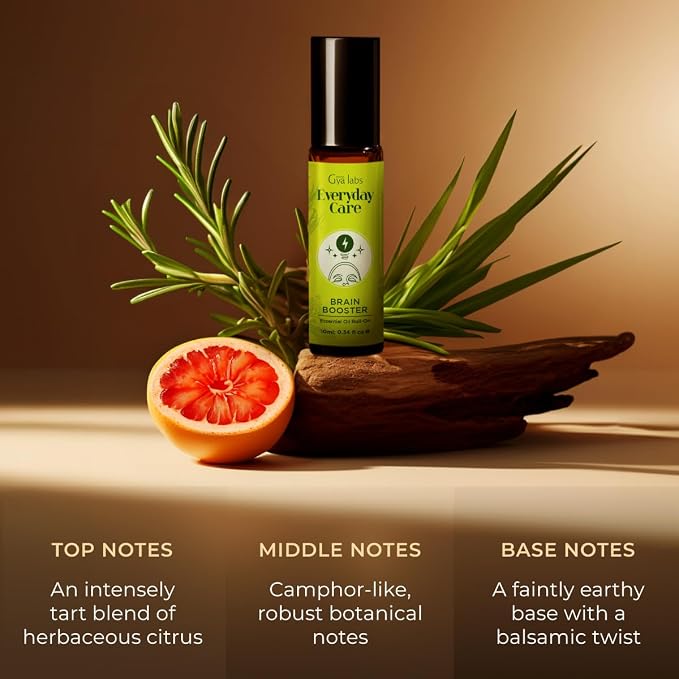 Gya Labs Brain Booster Essential Oil Roll On - 0.34 Fl Oz - Travel Size Roller for Camping, Skin, Aromatherapy Relief, Convenience