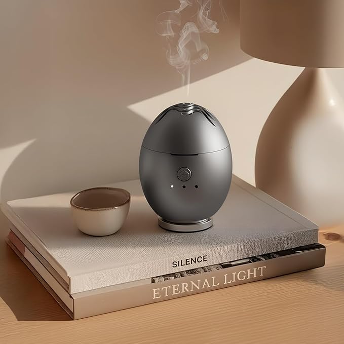 Orbby Electric Scent Diffuser Silver | Smokeless Flameless Rechargeable – Frankincense Bakhoor Agarwood Compatible | Pet & Kid Safe | Nearby Beside Use | Standard