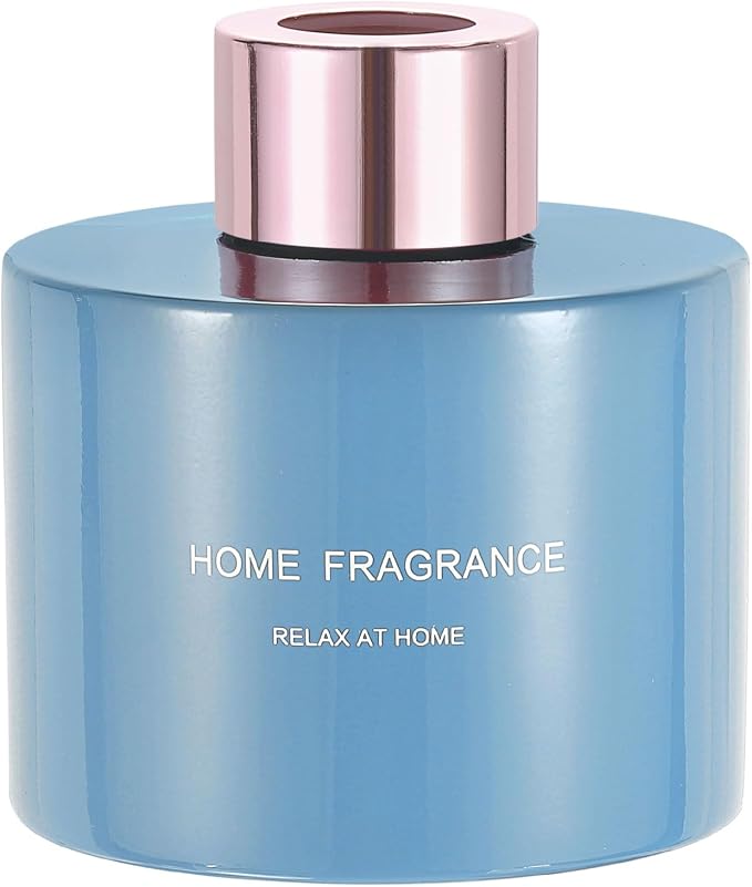 HARFINGTON Empty Glass Diffuser Bottle 140ml/4.7oz Refillable Fragrance Accessories Aromatherapy Jar Container for Replacement Reed Diffuser DIY Home Bathroom Blue with Gold Tone Cap