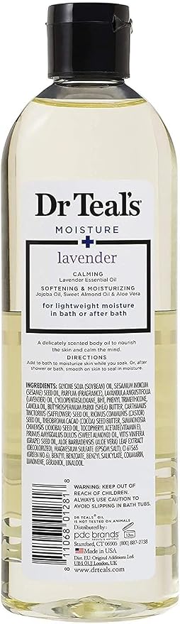 Dr Teal's Moisturizing Bath and Body Oil, Soothe & Sleep with Lavender Essential Oil, 8.8 fl oz