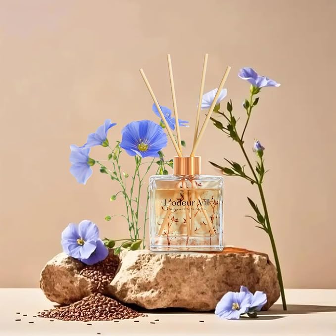L'odeur Vill Reed Diffuser Set/Fresh Linen/3.38 fl.oz（100ML）/1 Pack with 6 Reed Sticks/Home Fragrance Diffuser, Oil Scent Diffuser for Bathroom Shelf Decor.