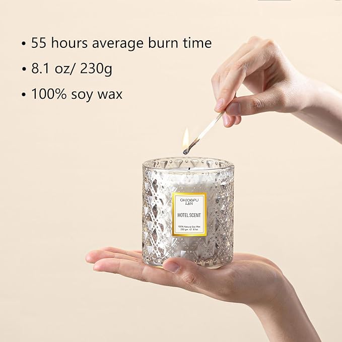 Hotel Scented Candle Natural Essential Oil, Luxury Scented Soy Jar Candle Gifts, Highly Scented, 8.1oz, Unique Blend to Promote Sleep & Relieve Stress