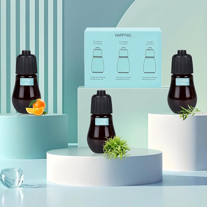 HAPPTWS Aromatherapy Essential Oil Set - 3-Piece Essential Oil Set in Three Flavors: Eucalyptus, Lemongrass, and Orange