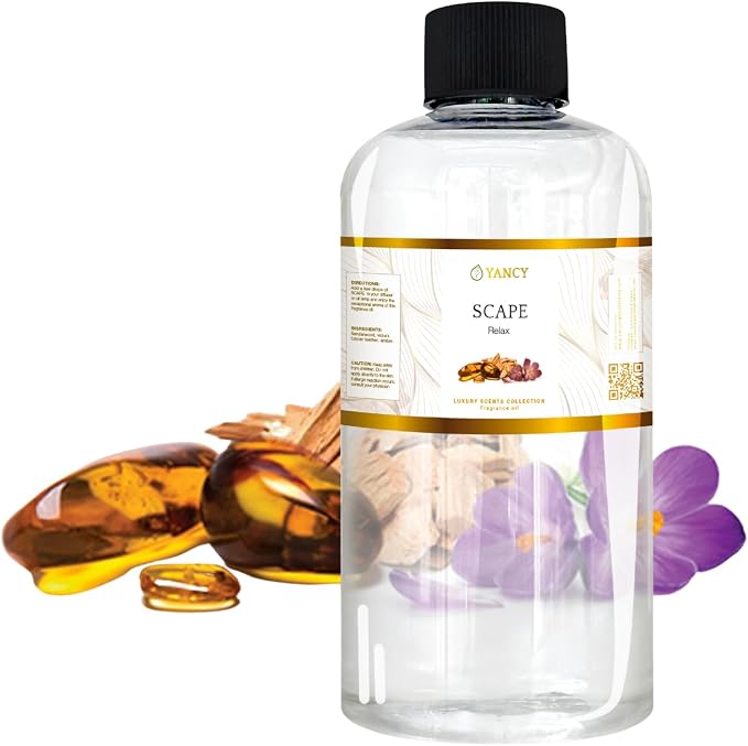 YANCY Scape Luxury Collection Fragrance Oil (8 oz), Sandalwood and Amber Scent, Versatile Aroma for Diffusers, Oil Burners & Aroma Lamps, Premium Fragrance Oil for Relaxing Home Ambiance