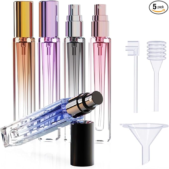 5PCS 10ml Glass Refillable Travel Perfume Atomizer Bottles,Mini Empty Cologne Spray Bottle,Pocket Size Sprayer Portable for Travel and Sample Container Toiletries Dispenser