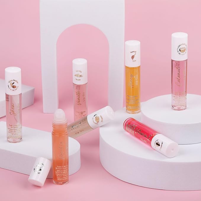 Expressions 7pc Lip Oil Set, Hydrating Roll-On Lip Oils Infused w/Essential Oils - Rollerball, Vitamin-Enriched