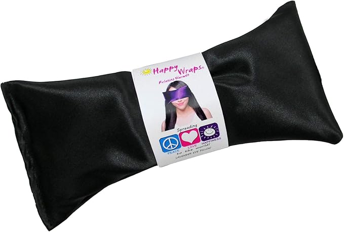 Lavender Eye Pillow - Hot Cold Weighted Eye Pillows for Relaxation, Sleep, Stress, Migraine Relief, Yoga - Aromatherapy Gifts for Women, Birthday, Teachers, Made in USA by Happy Wraps - Onyx