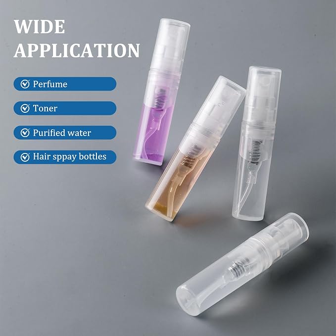 Chiallco Mini Perfume Sample Bottles, 3 ml Plastic Small Spray Bottle 10 Pack, Fine Mist, Portable Perfume Travel Refillable Bottle, Upgraded atomizer sprayer, Clear