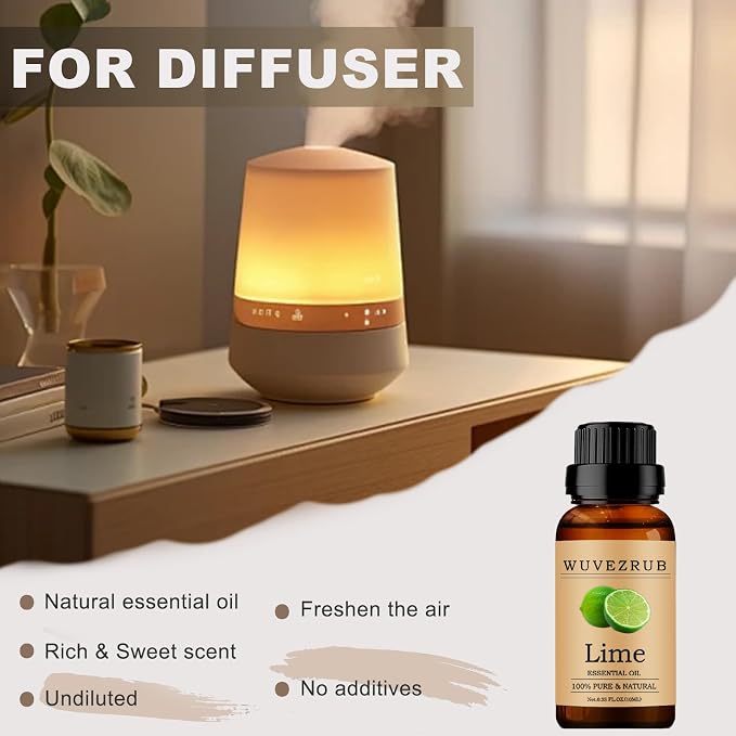 Lime Essential Oils 10ML, 100% Pure and Natural Essential Oil for Aromatherapy Diffuser - 0.33 Fl Oz/Lime