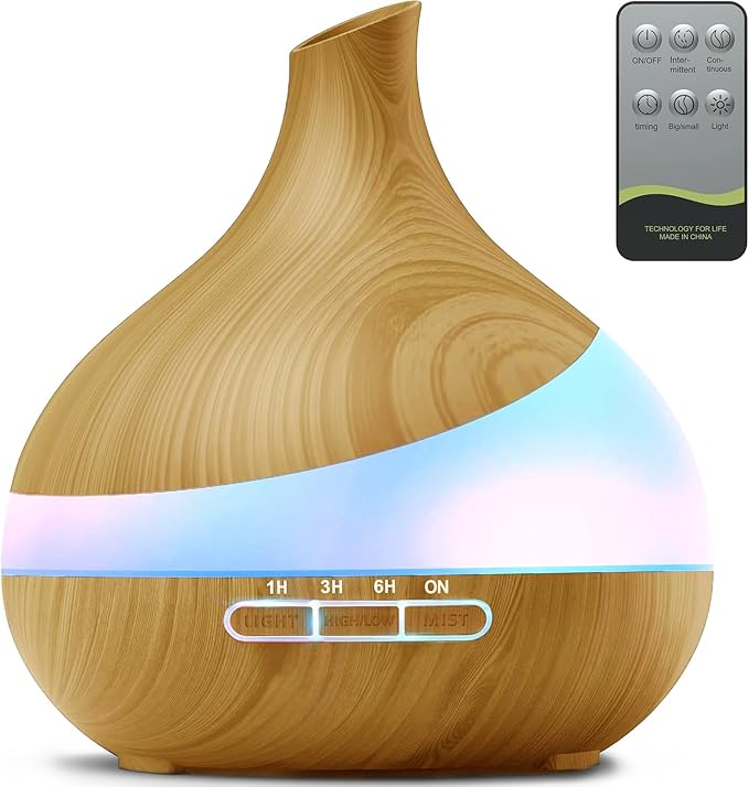 HJTHJT 500ML Essential Oil Diffuser: Aroma Diffuser with Remote Control for Hotel Spa Yoga Room - Humidifier with 14 Colors LED Night Light for Bedroom Home Relaxation