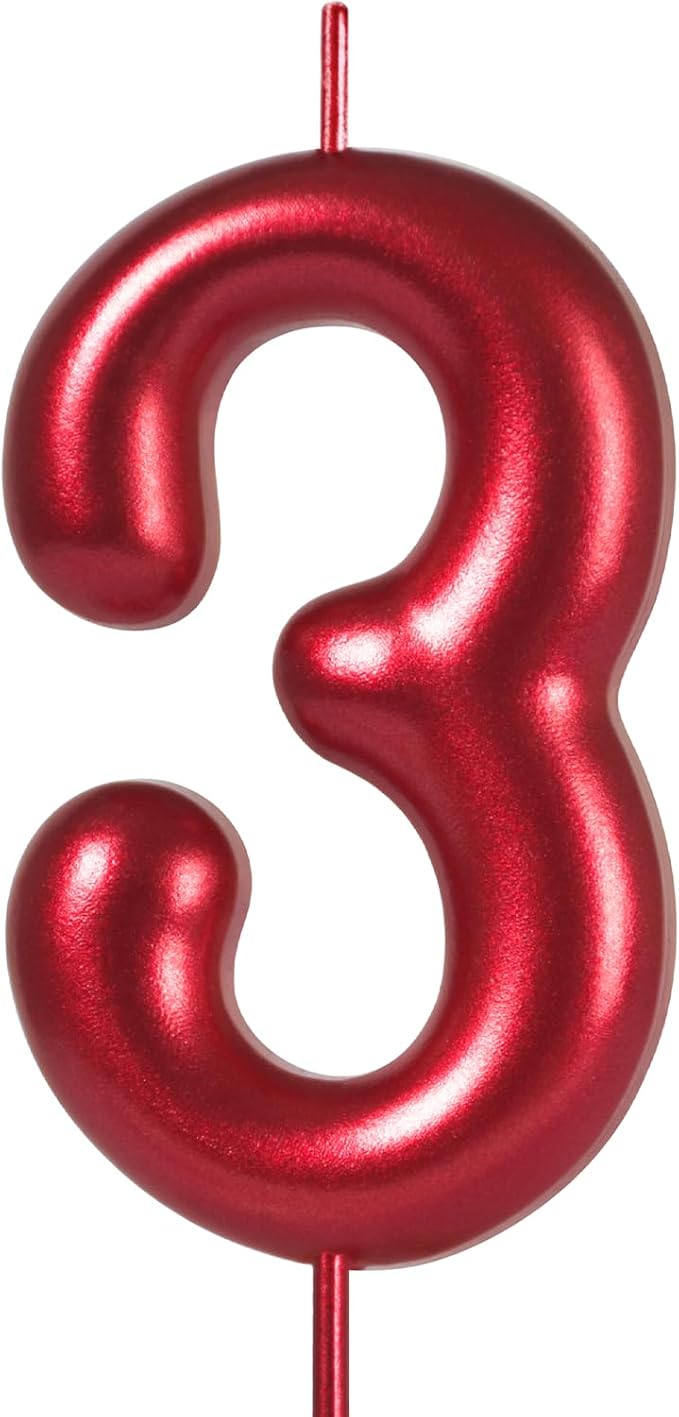 2.76“ Large Red 3 Birthday Candle, 3 Candle for 3rd Birthday Boy, Number 3 Candle for Boys Circus Theme Birthday Party Decorations, Red Birthday Candles for Carnival Birthday Party Decorations