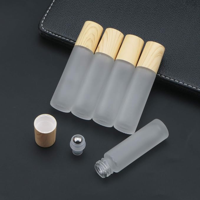 Kesell 10ml(1/3oz) Roll On Bottles,10 Pack Essential Oil Glass Roller Bottles Refillable Perfume Cosmetic Sample Vials With Stainless Steel Roller Ball and Plastic Lid