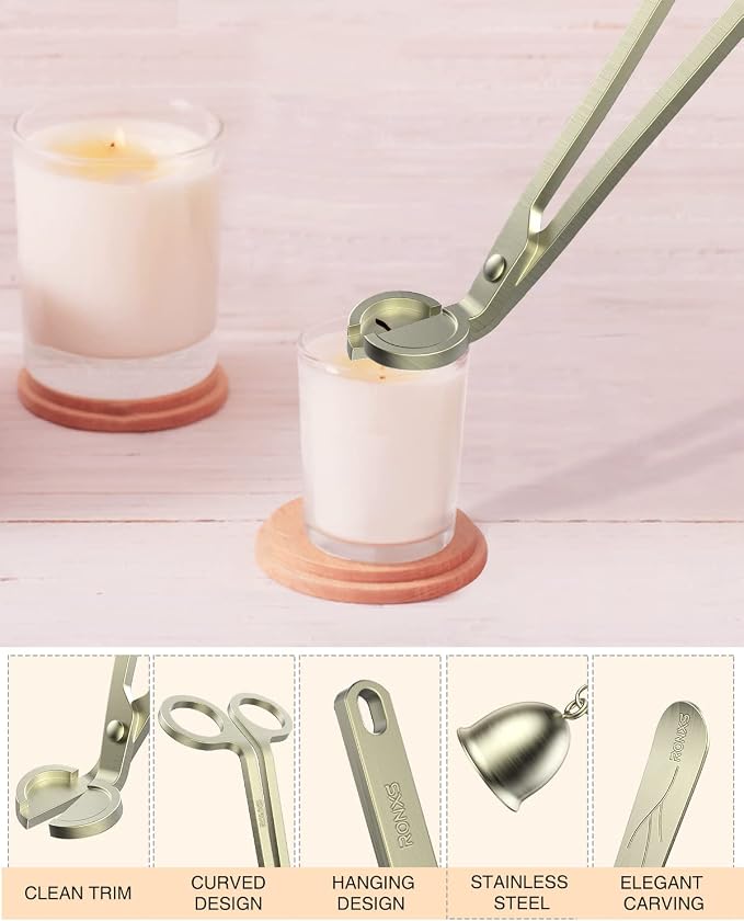 RONXS 3 in 1 Candle Accessory Set, Candle Wick Trimmer Cutter, Candle Snuffer Extinguisher, Wick Dipper with Gift Package for Candle Lover