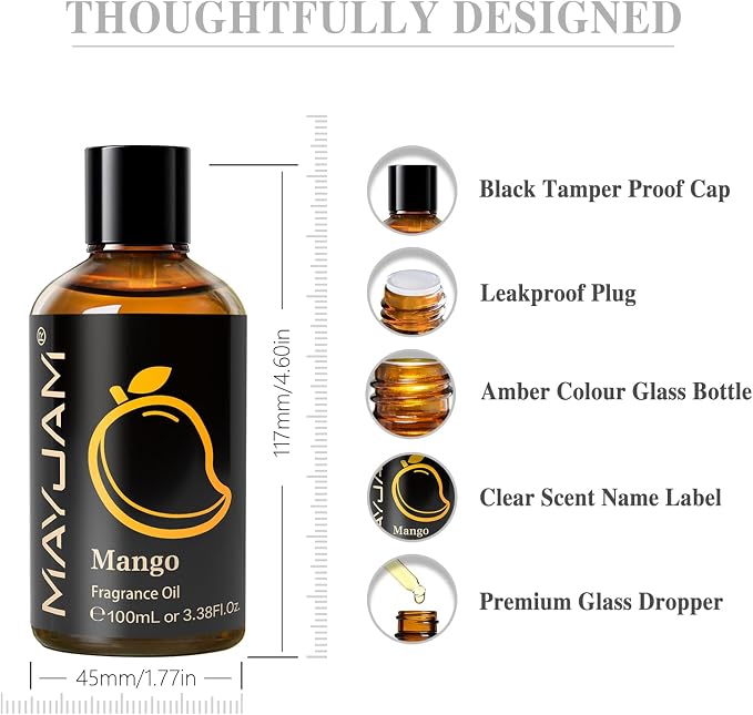 MAYJAM 100ML/3.38FL.OZ Mango Fragrance Oils with Glass Dropper, Essential Oils for Diffusers for Home, Long Lasting Scented Oils for Diffusers Soap Candle Making