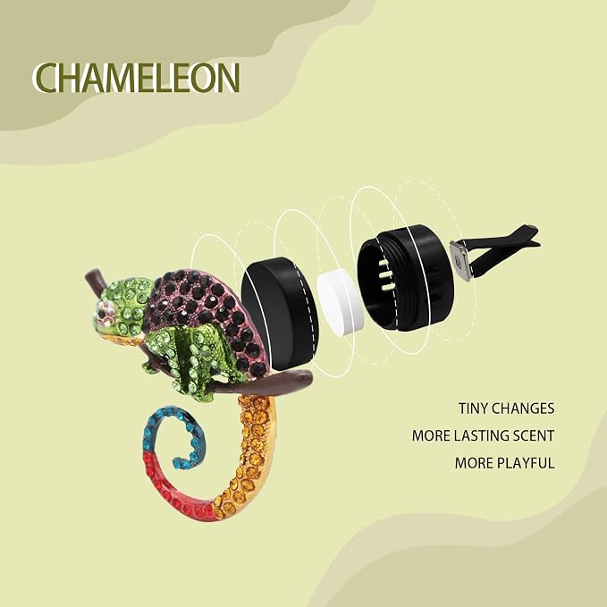 ORIESSE Bling Car Accessories Chameleon Air Freshener Vent Clips Long Lasting Aroma Diffuser Cute Colorful Lizard Decor for Women Teens