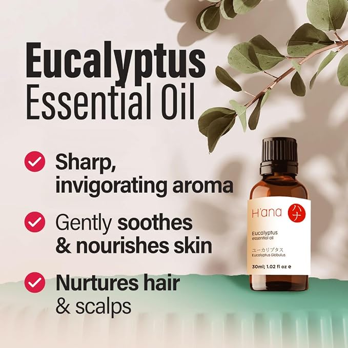 H'ana Eucalyptus Oil - 1.02 Fl Oz Eucalyptus Essential Oil for Hair, Skin, Diffuser, Aromatherapy & DIY