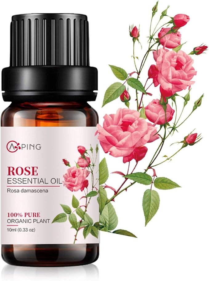 Rose Essential Oil - 100% Pure Organic Natural Plant (Rosa damascena) Rose Oil for Diffuser, Aroma, Spa, Massage, Yoga, Perfume, 0.33oz
