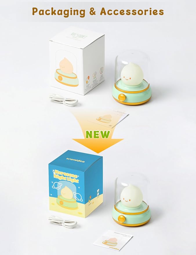 WANIDEA Cute Chibi Flame Lamp, Anime Cozy Lights, Retro Rechargeable Night Light, Decor, Cute Desk Accessories, Gifts.
