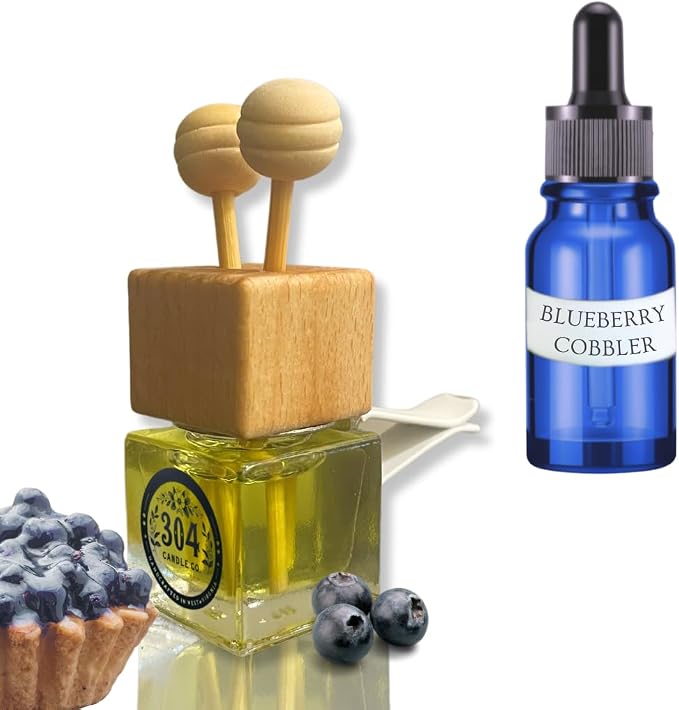 Cute Refillable Car Air Freshener Vent Clip 8mL – Blueberry Cobbler – 15mL Refill Included – Long Lasting Fragrance Oil Diffuser – 100% American Handmade Odor Eliminator