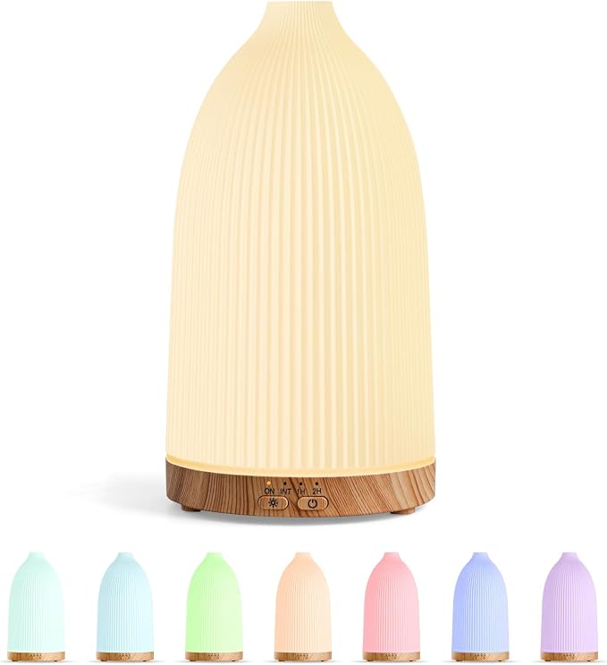 SALKING Essential Oil Diffuser, 100ml Aromatherapy Diffusers with Adjustable Mist Mode Timer Setting, Ultrasonic Diffusers for Essential Oils, Warm White Lights, 7 LED Colors, for Office Home