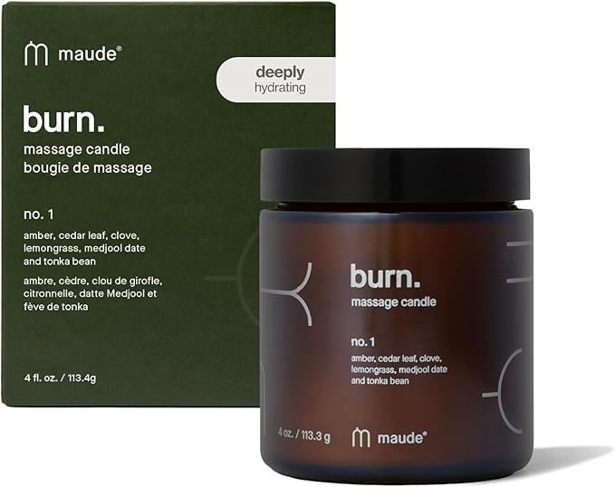 Maude Burn, Corner Office (No. 1) - Hydrating + Skin-Softening Soybean + Jojoba Oil Massage Candle - Soothing Massage Oil, Notes of Amber, Lemongrass + Tonka Bean - Relaxing Self Care Gifts (4 oz)
