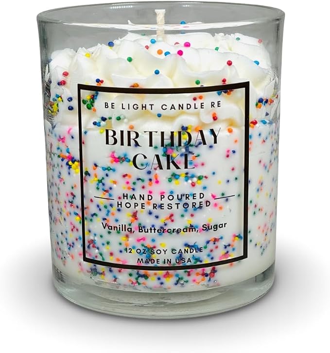 Birthday Candle | Birthday Gift for Women | 12oz Birthday Cake Candle | Friend Gift | Cute Candles for Women | Be Light Candle RE (Birthday Cake)