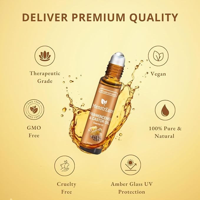 Castor Oil Roll On and Frankincense Essential Oil for Face, High Potency Eye Roller for Skin, 100% Pure Natural Moisturizer for Fine Lines & Dark Circles - 10ml Roller