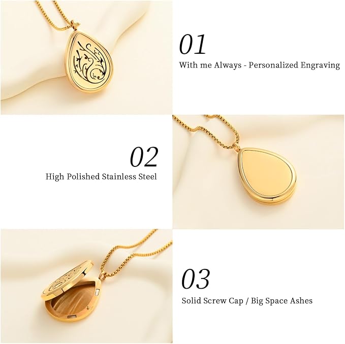 Tree of Life - Stainless Steel Teardrop Aromatherapy Essential Oil Diffuser Necklace Locket Necklace Pendant (Gold)