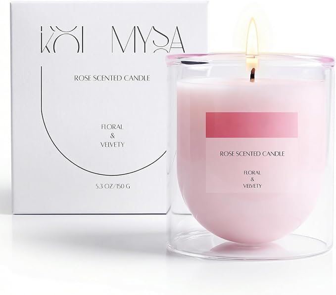 Rose Scented Candles, Pink Floral Aromatherapy Candle Gifts for Women Lover, Soy Wax Non Toxic