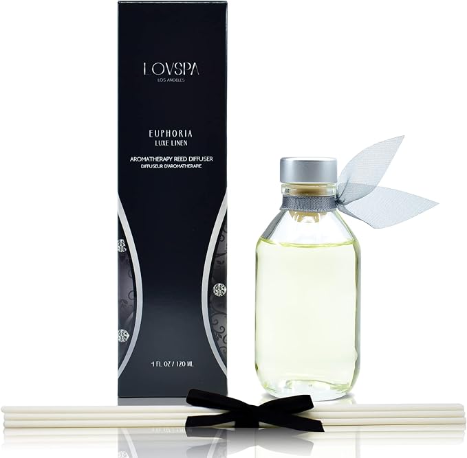 Euphoria Luxe Linen Diffuser Set, Luxury Home Fragrance, Room Scent | Warm linen, sandalwood, and herbal tea profile, entryway decor, guest bathroom, living room