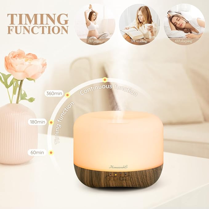 Aromatherapy Essential Oil Diffuser for Room: Air Humidifier Aroma Scent Cool Mist Diffuser Colorful Lights Wood Cute Small Large Auto Off Ultrasonic Diffusers for Home Bedroom (300ml)