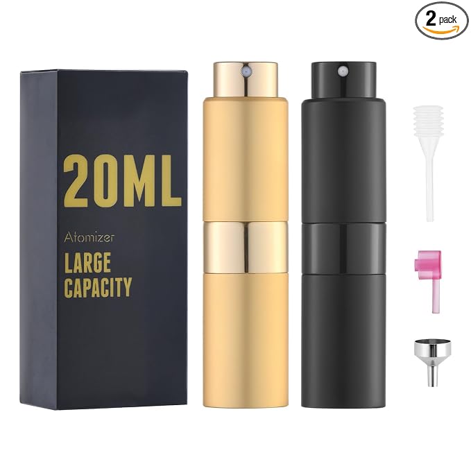 Cologne Travel Bottle 20ml - Large Size Perfume Atomizer Refillable for Men - Pocket Empty Fragrance Sprayer for Refill - 0.67oz Portable Twist Spray Sample Container for Purse Black &Gold