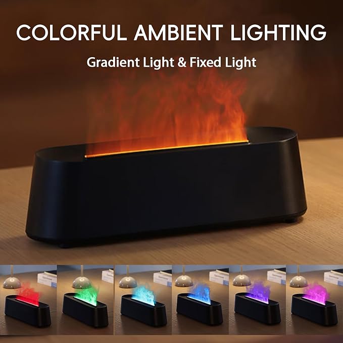 YALEDI Essential Oil Diffuser, Fireplace Flame Fire Oil Diffuser, 250ml Cool Mist Aromatherapy Humidifier, Scent Diffuser with 7 Colors Light, Remote Control, Timer & Auto-Off for Home, Room (Black)