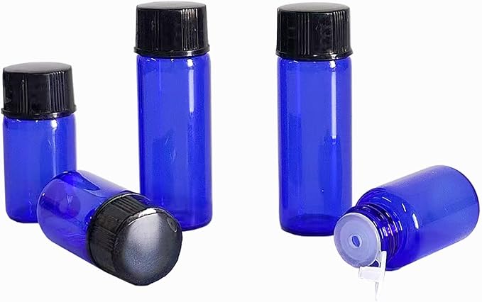 36Pcs Cobalt Blue Glass Bottles For Essential oils 5ml, Empty Refillable Vials Sample Bottles, with Orifice Reducers and Black Caps ﻿ (5ml)