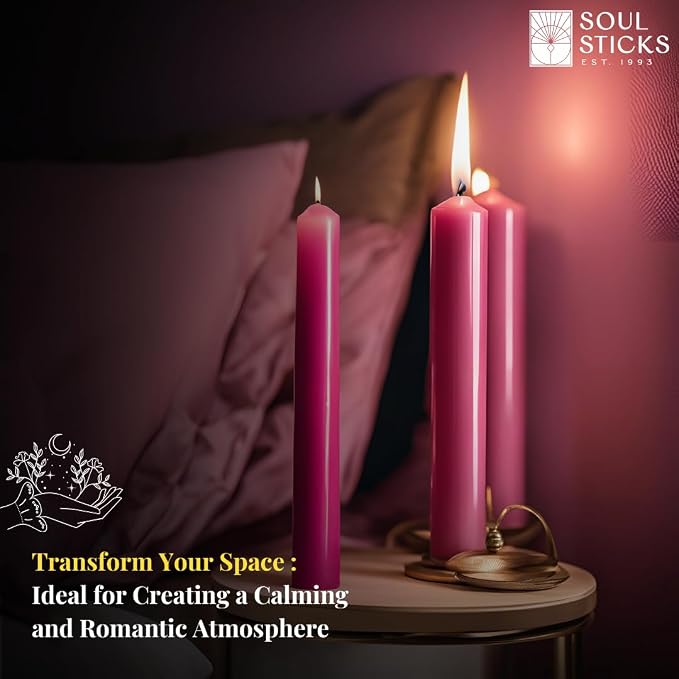 SOUL STICKS 4" Scented Ritual Candles Chime Taper Premium Candles 20 pcs for Rituals, Ceremonies, Meditation, Altar and Spells (Hot Pink/Jasmine)