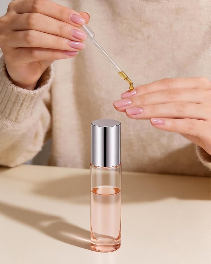 Worldgsb 25 Pack Essential Oil Roller Bottles, 10ml Refillable Glass Roller Bottles with Stainless Steel Roller Balls and Caps for Travel, Perfume and Lip Gloss Rose Gold