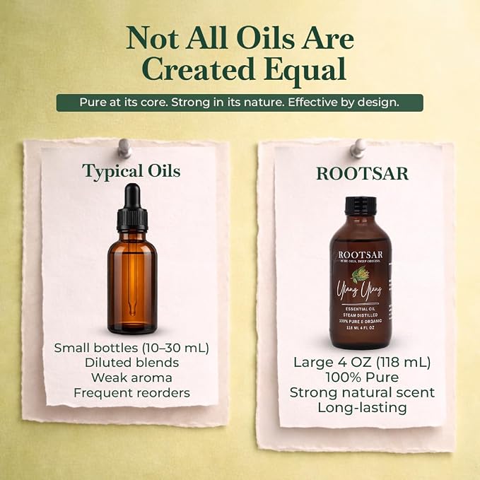 Ylang Ylang Essential Oil – 100% Pure Organic Ylang Ylang Oil, Steam Distilled, 4 FL OZ / 118 ML – Premium Essential Oil for Diffuser, Aromatherapy, Massage, Skin Care, Candle & Soap Making