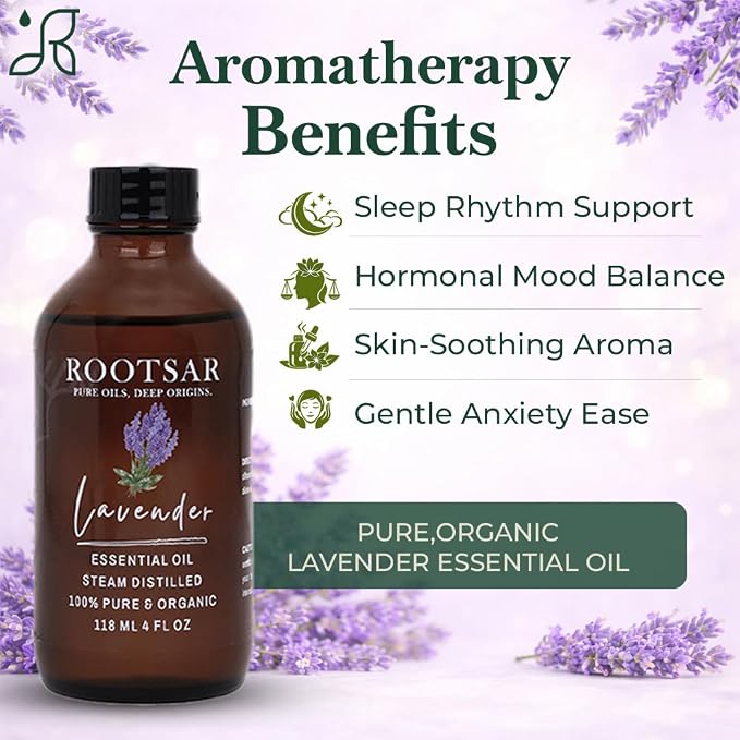 Lavender Essential Oil – 100% Pure Organic Lavender Oil, Steam Distilled, 4 FL OZ / 118 ML – Premium Essential Oil for Diffuser, Aromatherapy, Massage, Skin Care, Candle & Soap Making