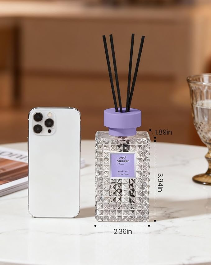 Reed Diffuser Set, Lavender Linen Scented Home Fragrance Air Freshener for Bathroom Shelf Decor, 5.07 fl oz/150ml Essential Oil with Sticks