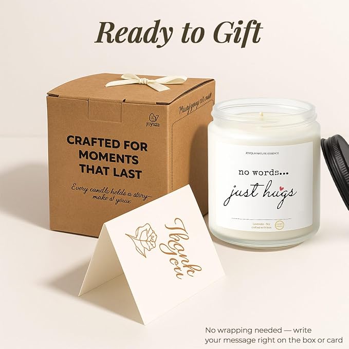 Sympathy Gifts for Loss of Loved One, Memorial Candle 9oz Lavender Scented Soy Candle, “No Words… Just Hugs” Remembrance & Bereavement Gift, Grief Gifts for Women, Condolence Gift, 50 Hour Burn, st