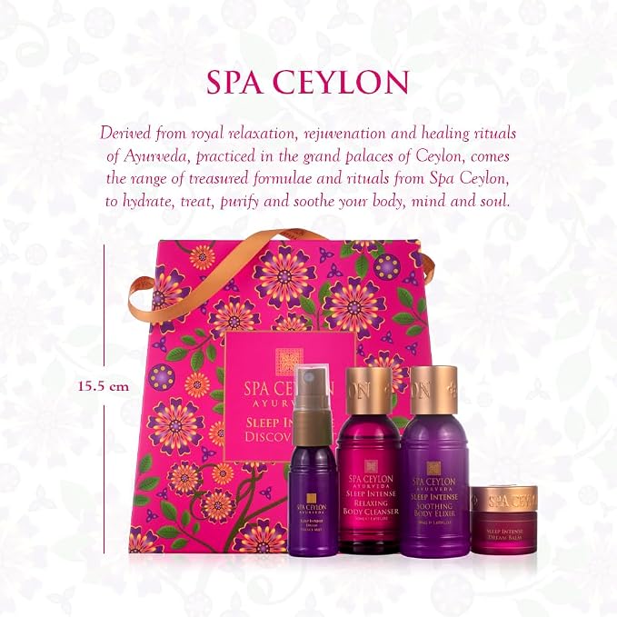 Spa Ceylon Ayurveda Sleep Intense Discovery Set – 4-Piece Natural Calming Gift Set with Neroli, Lavender & Ylang Ylang – Body Cleanser, Body Elixir, Dream Mist & Dream Balm